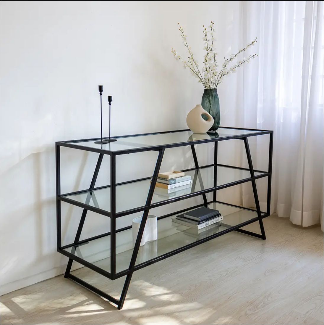 Amelia Steel and Glass Console Table 